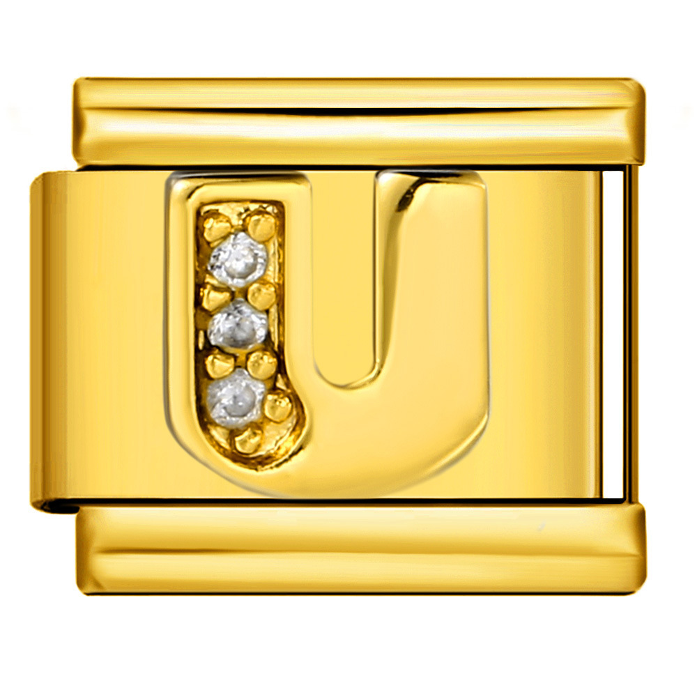 Gold-plated diamond-encrusted letter Italian modular bracelet, stainless steel DIY customizable name watch strap chain