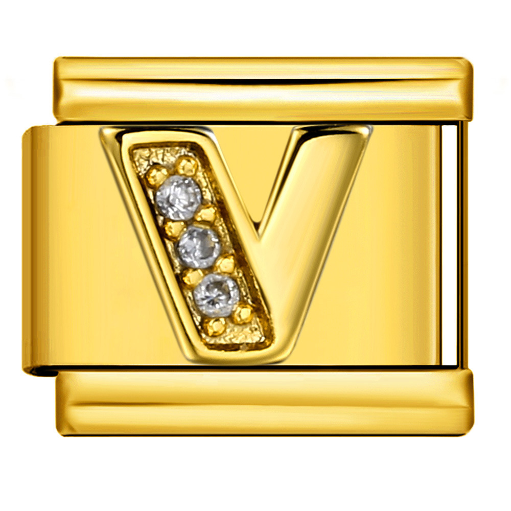 Gold-plated diamond-encrusted letter Italian modular bracelet, stainless steel DIY customizable name watch strap chain