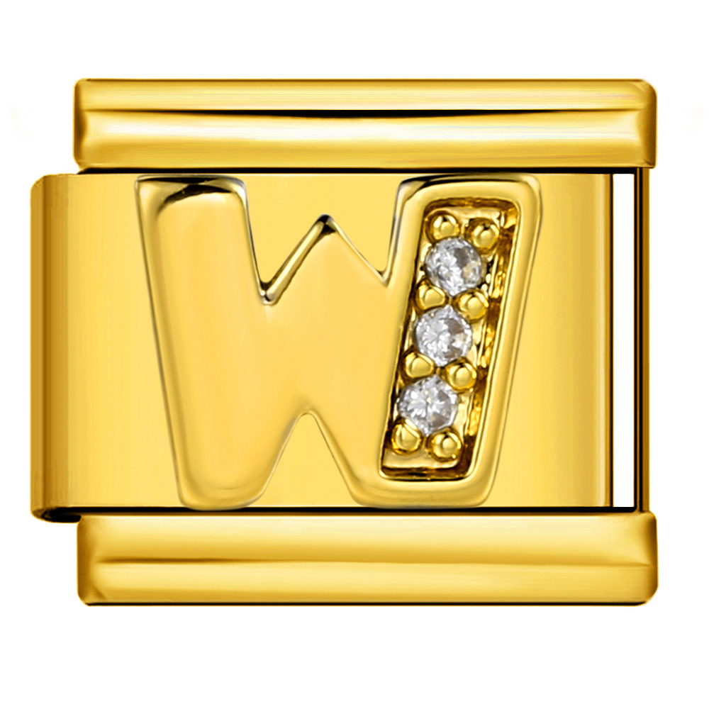 Gold-plated diamond-encrusted letter Italian modular bracelet, stainless steel DIY customizable name watch strap chain