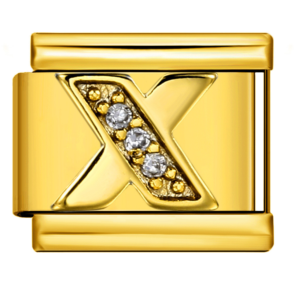 Gold-plated diamond-encrusted letter Italian modular bracelet, stainless steel DIY customizable name watch strap chain