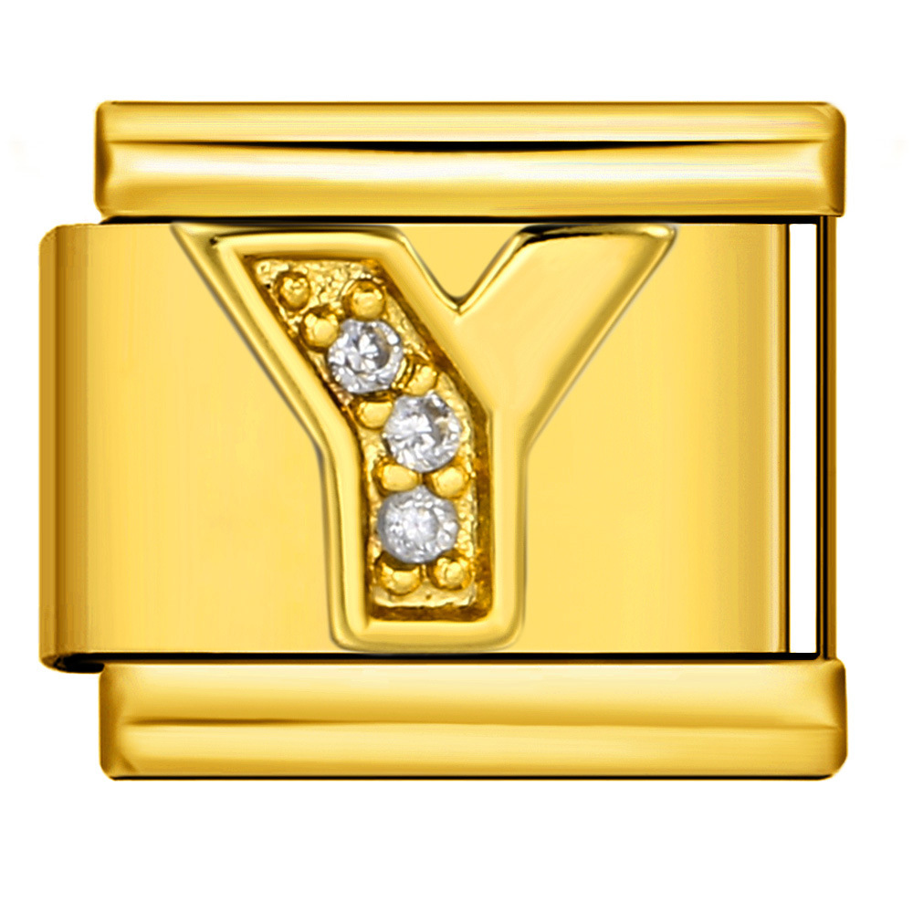 Gold-plated diamond-encrusted letter Italian modular bracelet, stainless steel DIY customizable name watch strap chain