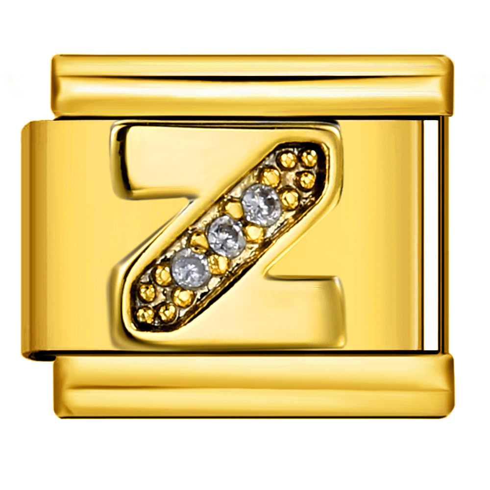 Gold-plated diamond-encrusted letter Italian modular bracelet, stainless steel DIY customizable name watch strap chain