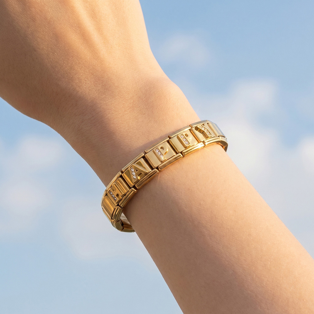 Gold-plated diamond-encrusted letter Italian modular bracelet, stainless steel DIY customizable name watch strap chain