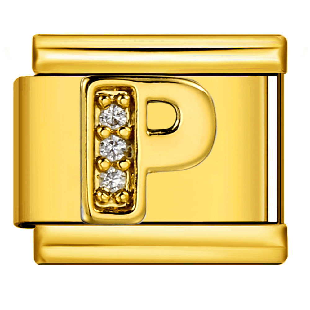 Gold-plated diamond-encrusted letter Italian modular bracelet, stainless steel DIY customizable name watch strap chain
