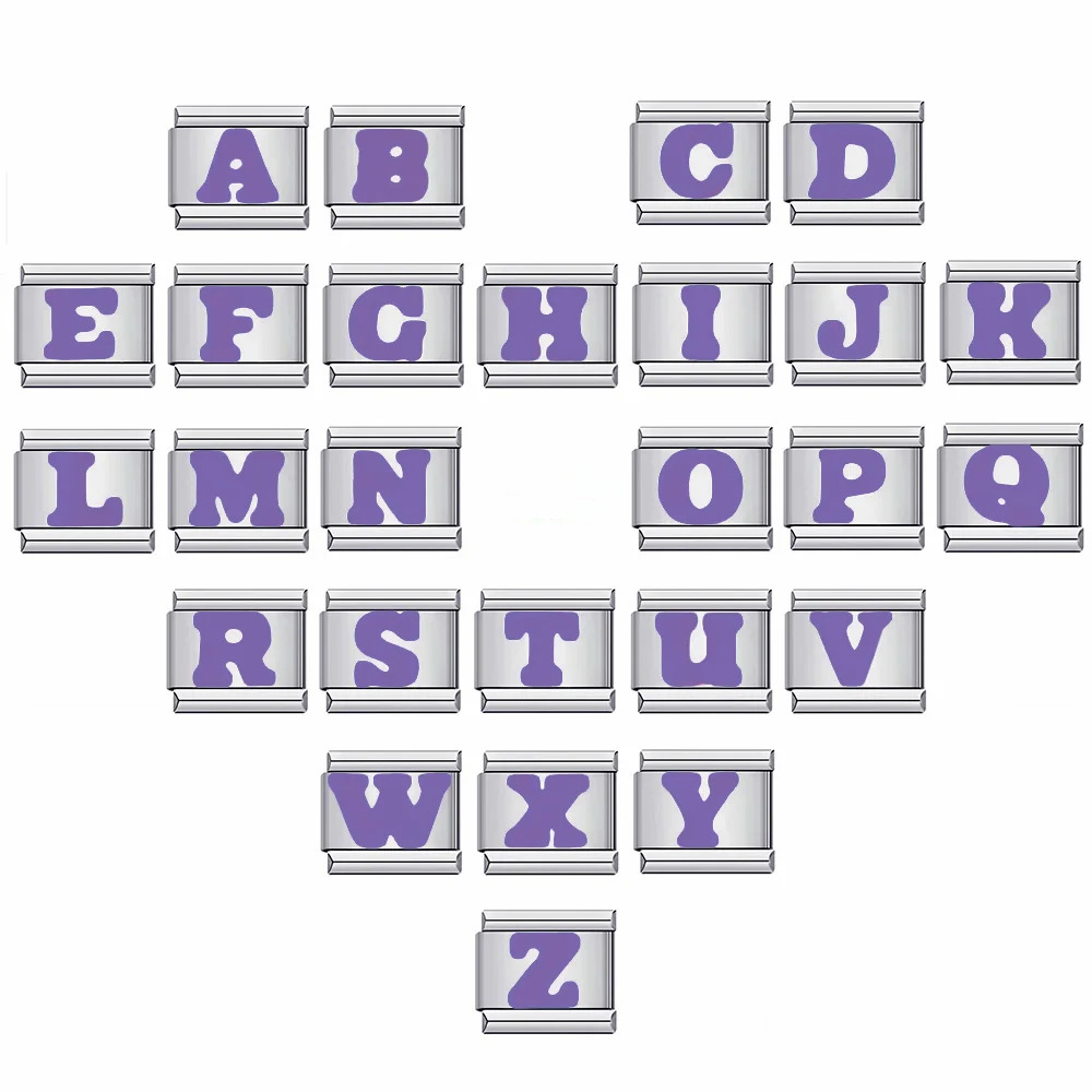 New titanium steel purple English letter DIY Italian modular bracelet