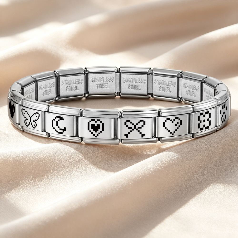 New retro pixel laser pattern stainless steel bracelet DIY free combination watch strap chain