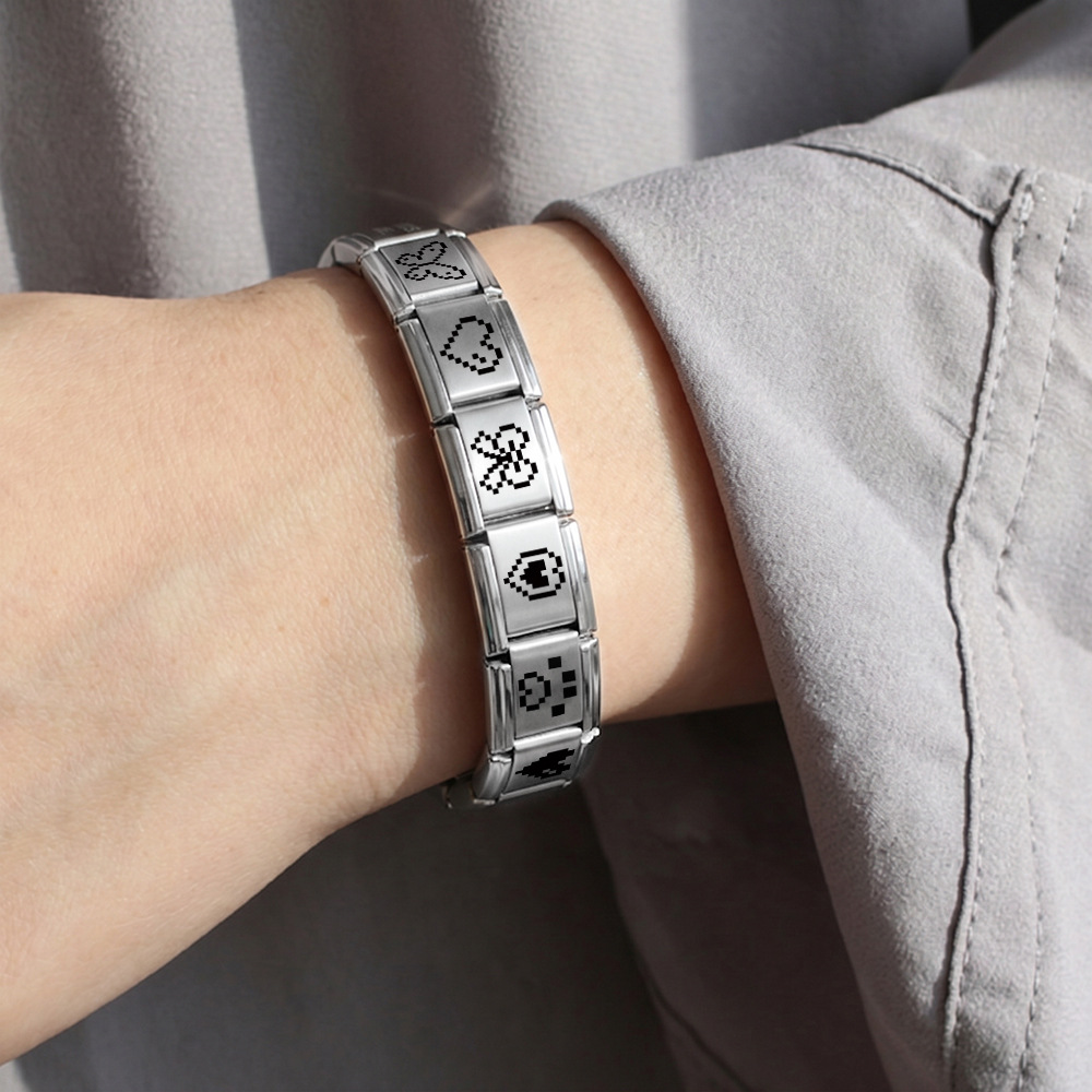 New retro pixel laser pattern stainless steel bracelet DIY free combination watch strap chain