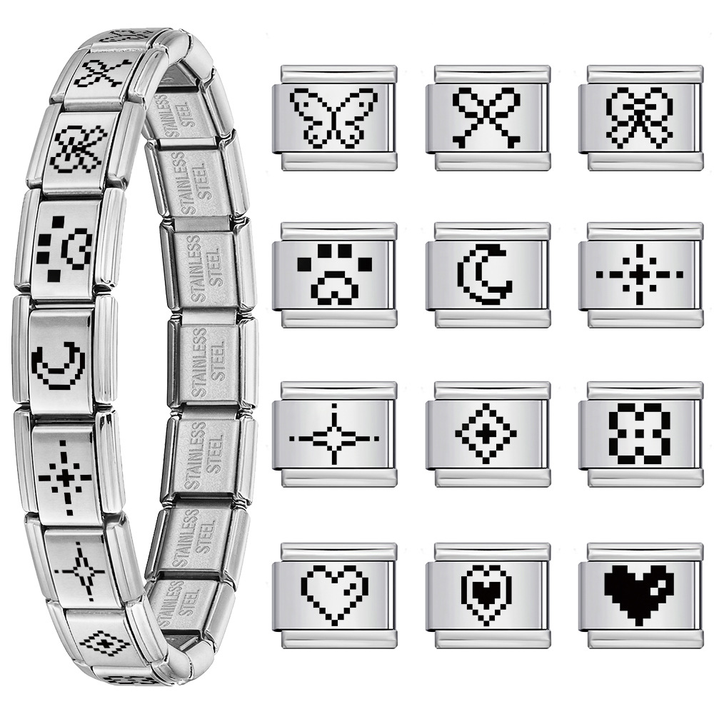 New retro pixel laser pattern stainless steel bracelet DIY free combination watch strap chain