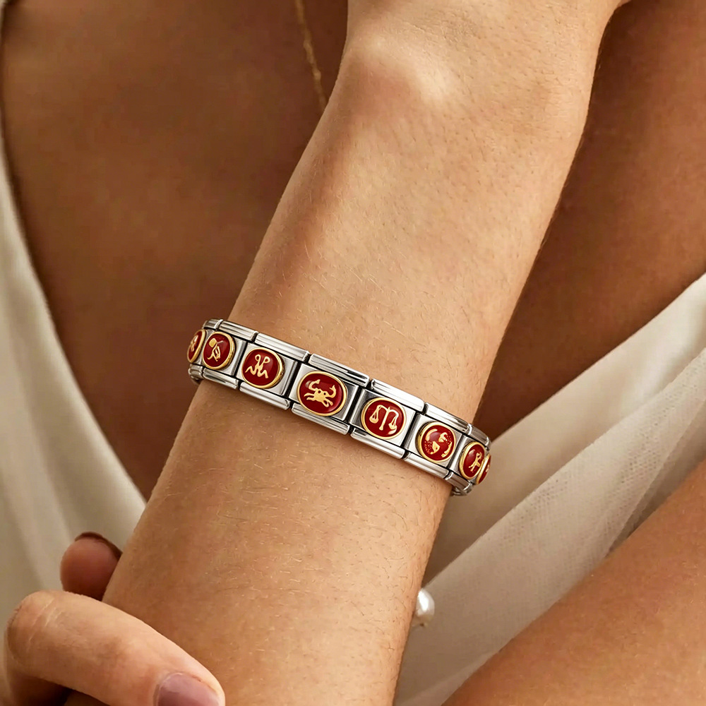 New welded gold-plated red zodiac sign DIY pattern stainless steel modular bracelet/watch strap
