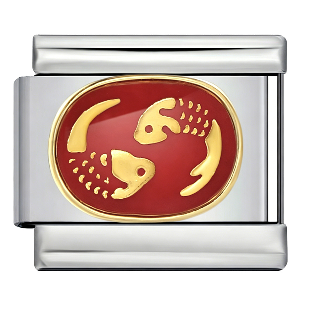 New welded gold-plated red zodiac sign DIY pattern stainless steel modular bracelet/watch strap