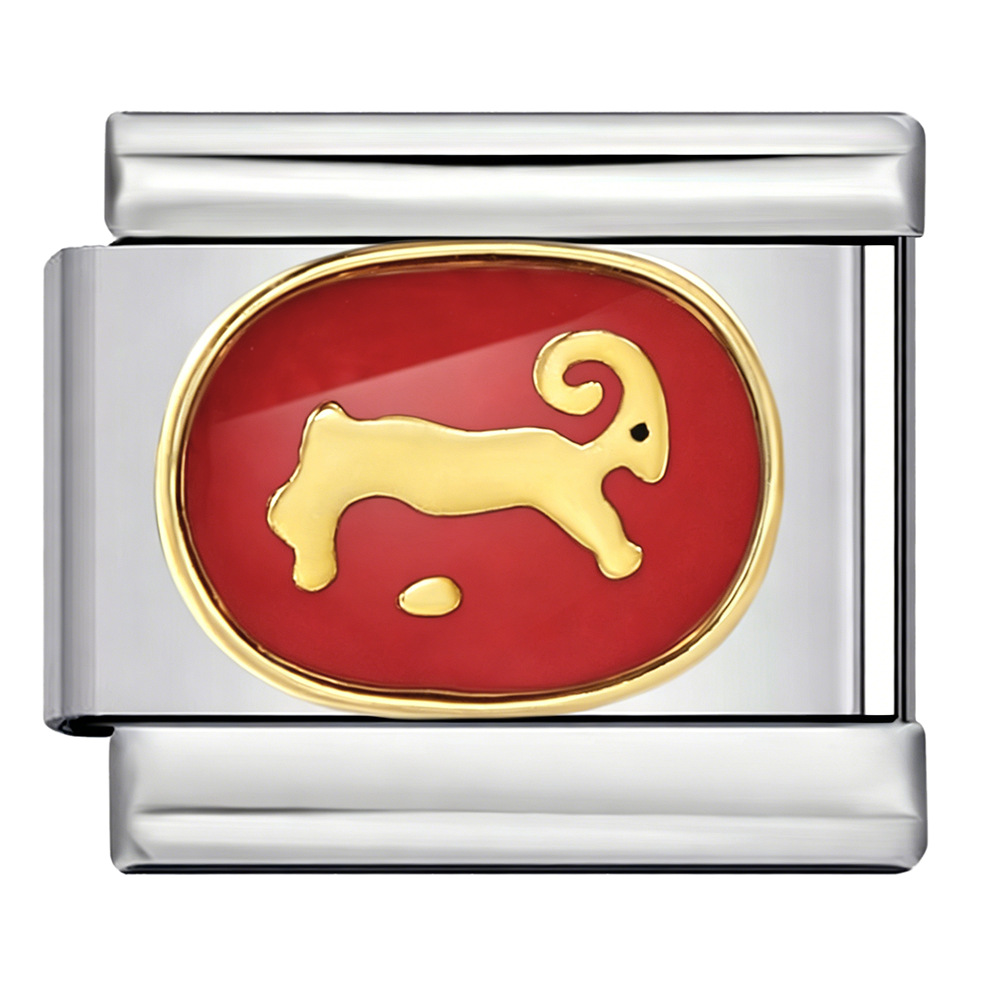 New welded gold-plated red zodiac sign DIY pattern stainless steel modular bracelet/watch strap
