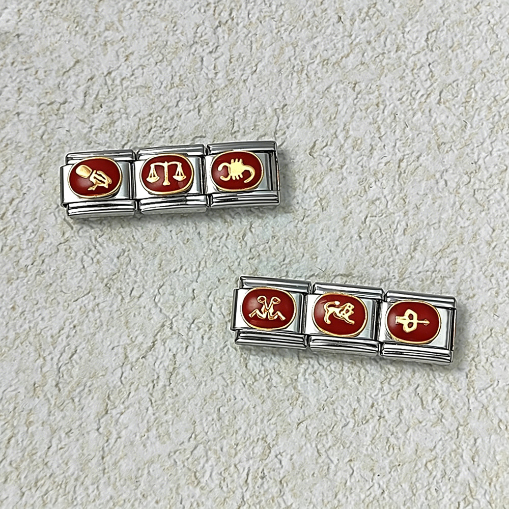 New welded gold-plated red zodiac sign DIY pattern stainless steel modular bracelet/watch strap