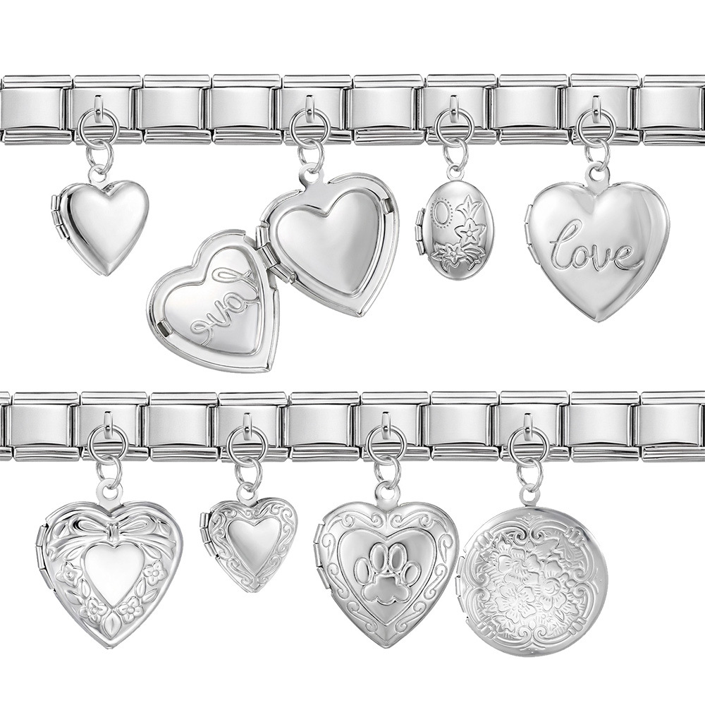 Heart-shaped photo box pendant DIY Italian modular bracelet accessory stainless steel pendant jewelry