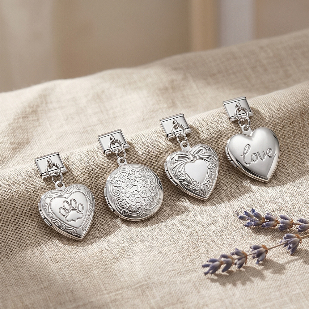 Heart-shaped photo box pendant DIY Italian modular bracelet accessory stainless steel pendant jewelry
