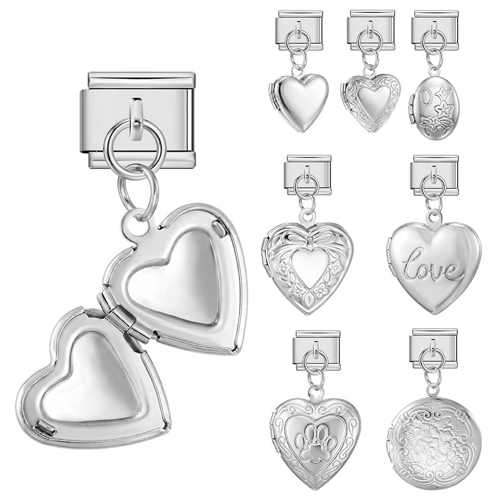 Heart-shaped photo box pendant DIY Italian modular bracelet accessory stainless steel pendant jewelry