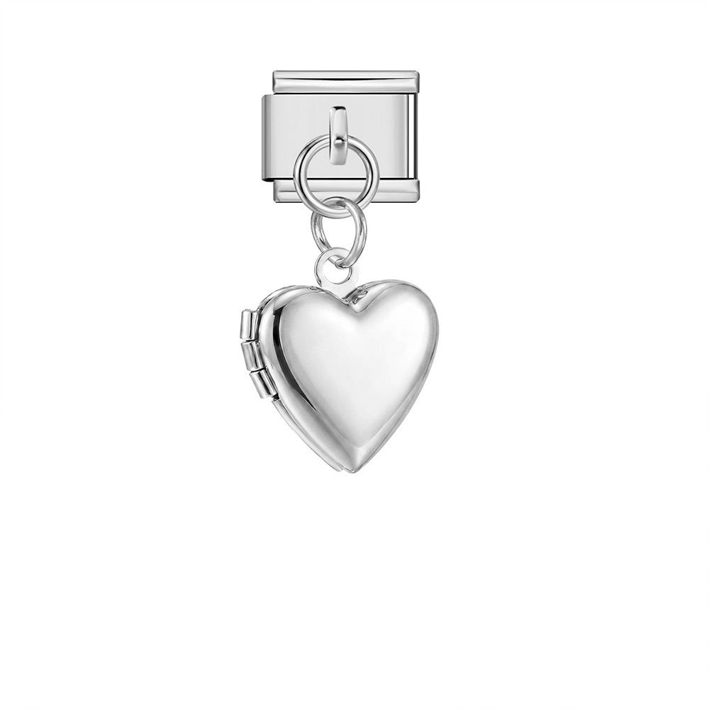 Heart-shaped photo box pendant DIY Italian modular bracelet accessory stainless steel pendant jewelry
