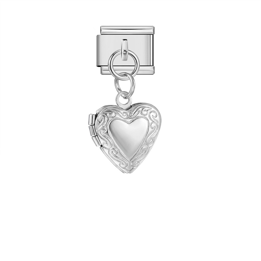 Heart-shaped photo box pendant DIY Italian modular bracelet accessory stainless steel pendant jewelry