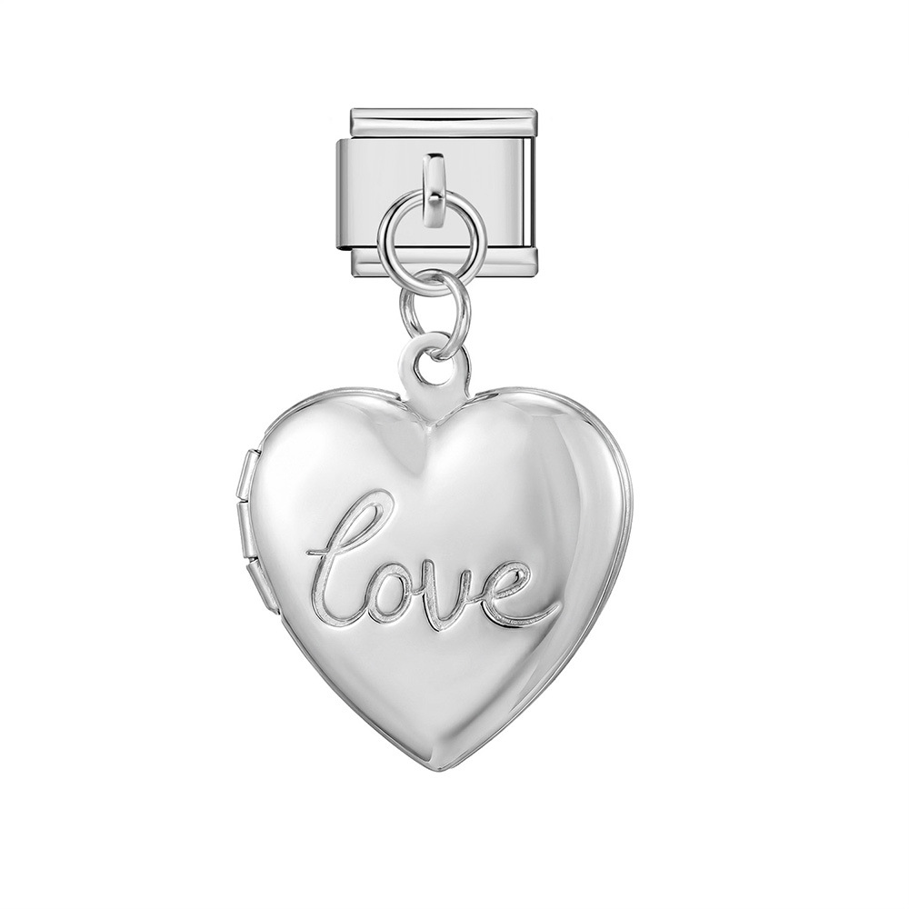 Heart-shaped photo box pendant DIY Italian modular bracelet accessory stainless steel pendant jewelry