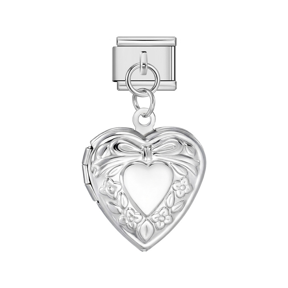 Heart-shaped photo box pendant DIY Italian modular bracelet accessory stainless steel pendant jewelry