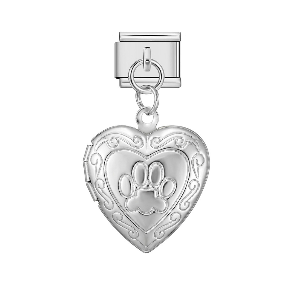 Heart-shaped photo box pendant DIY Italian modular bracelet accessory stainless steel pendant jewelry