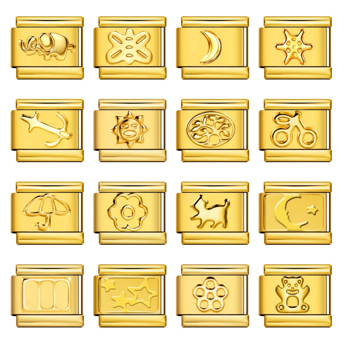 Stainless steel all-gold stamped pattern DIY Italian modular bracelet with detachable modular parts