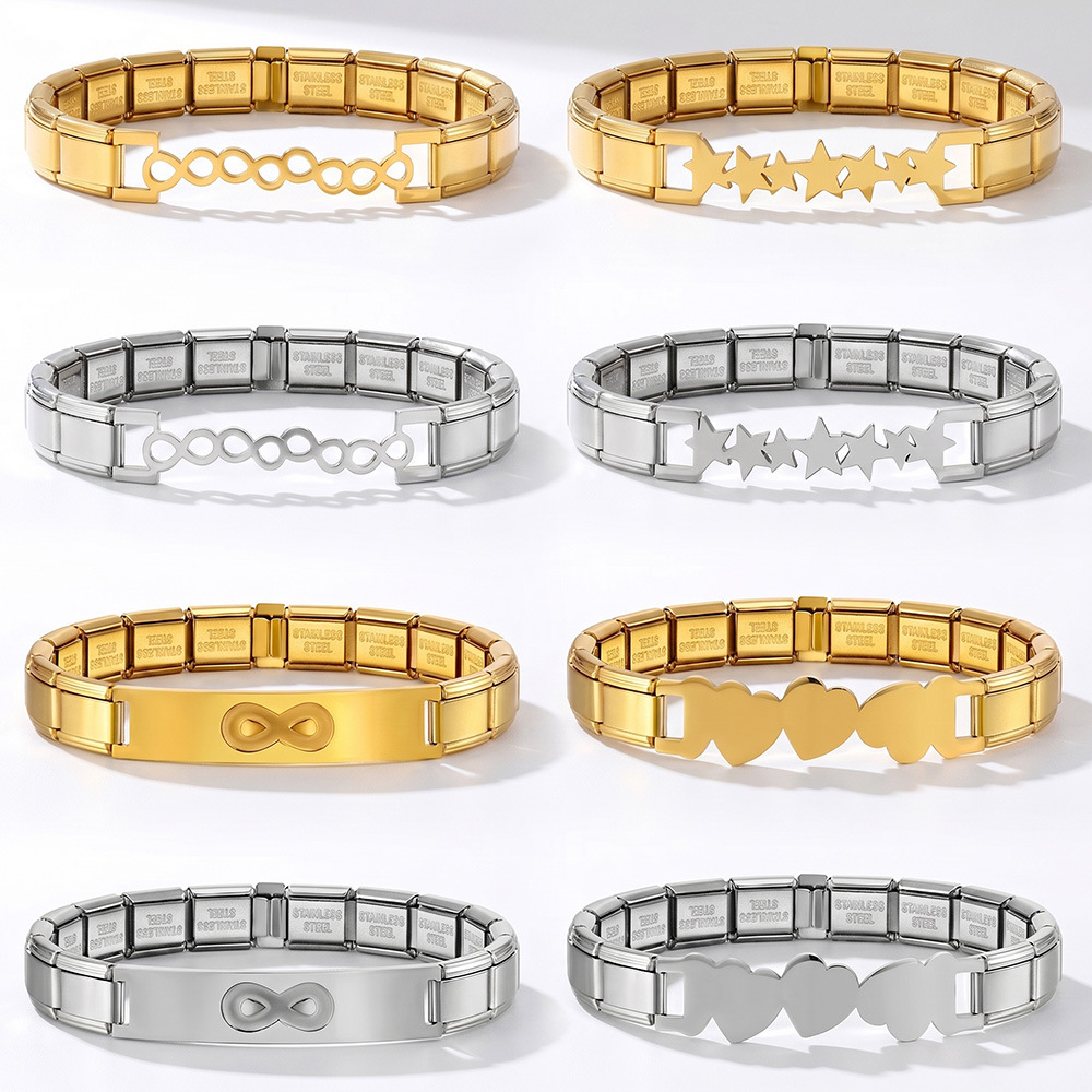 Gold and silver five-pointed star heart Italian modular bracelet, stainless steel, handmade DIY, detachable and combinable chain