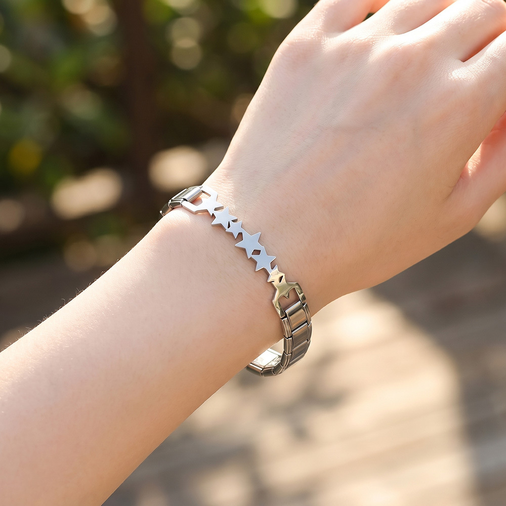 Gold and silver five-pointed star heart Italian modular bracelet, stainless steel, handmade DIY, detachable and combinable chain