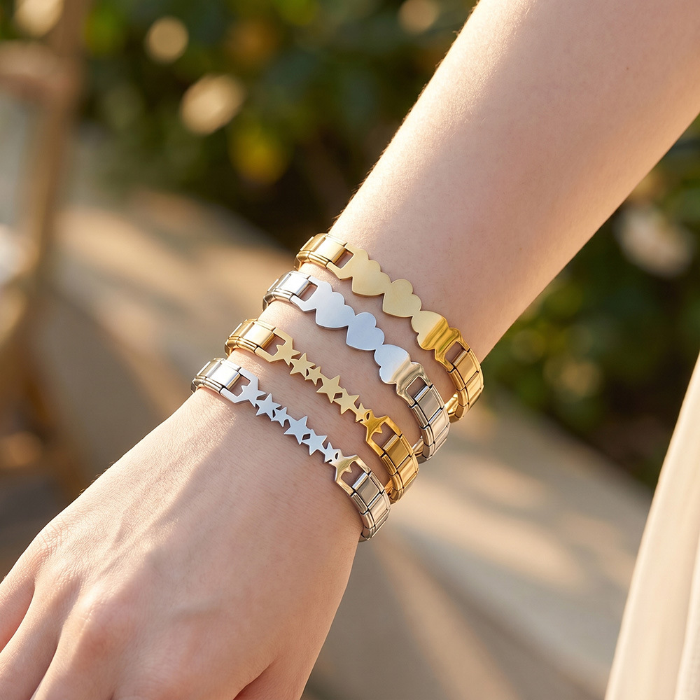 Gold and silver five-pointed star heart Italian modular bracelet, stainless steel, handmade DIY, detachable and combinable chain