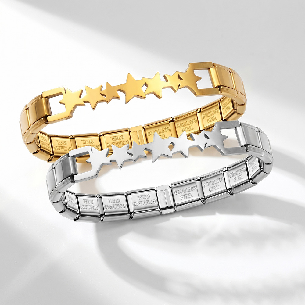 Gold and silver five-pointed star heart Italian modular bracelet, stainless steel, handmade DIY, detachable and combinable chain