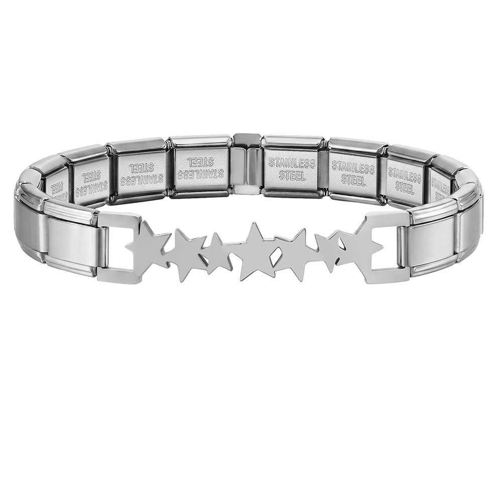 Gold and silver five-pointed star heart Italian modular bracelet, stainless steel, handmade DIY, detachable and combinable chain