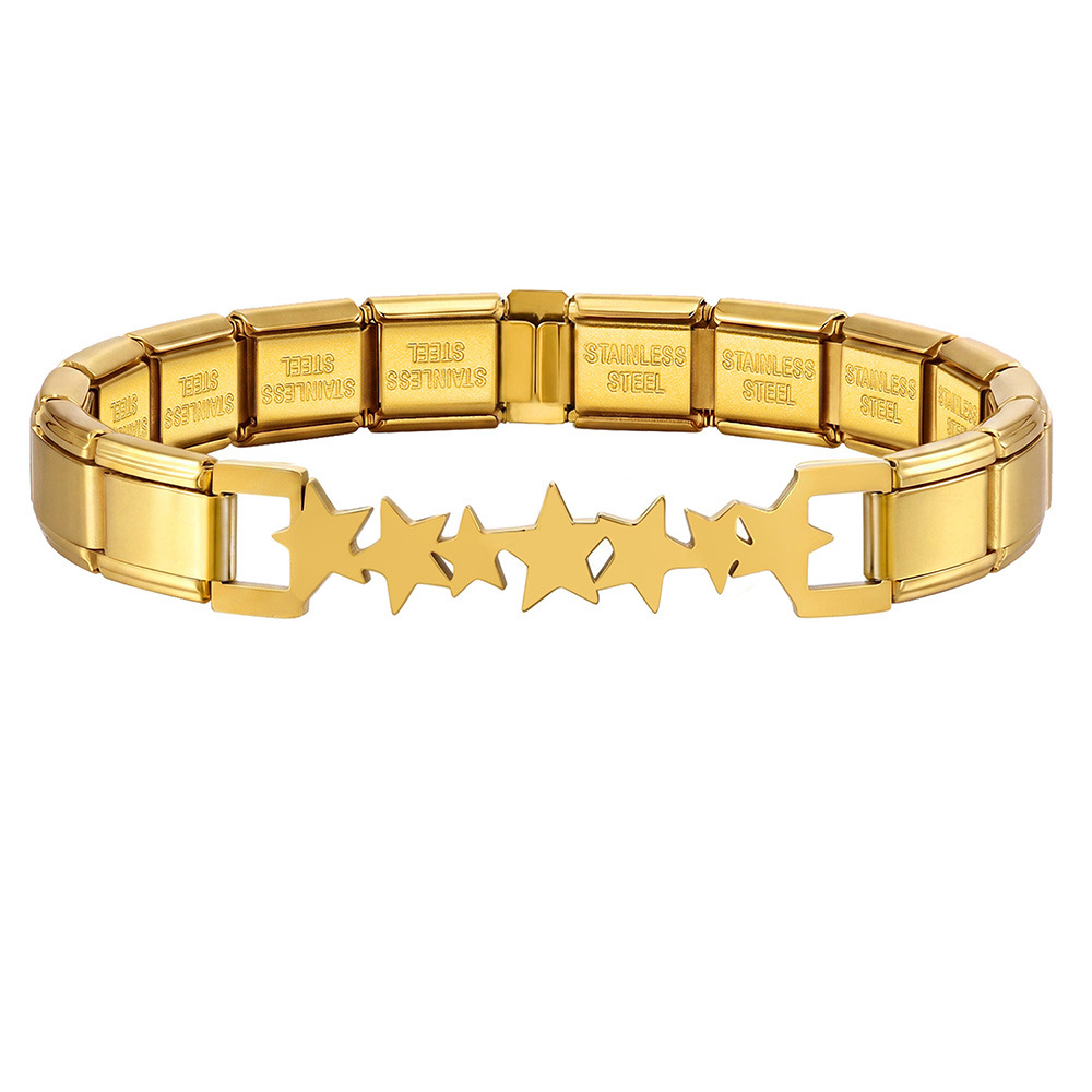 Gold and silver five-pointed star heart Italian modular bracelet, stainless steel, handmade DIY, detachable and combinable chain