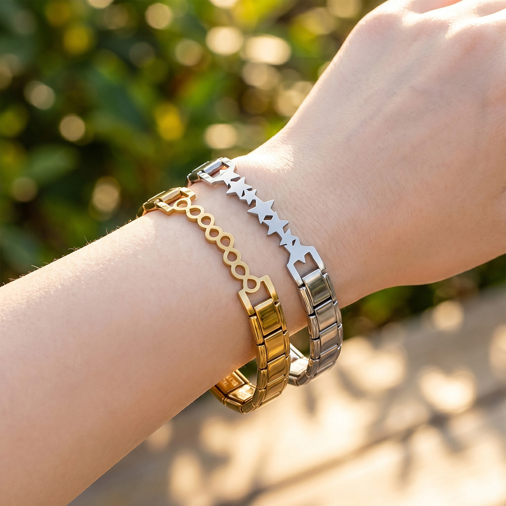 Gold and silver five-pointed star heart Italian modular bracelet, stainless steel, handmade DIY, detachable and combinable chain