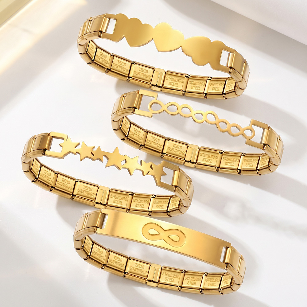 Gold and silver five-pointed star heart Italian modular bracelet, stainless steel, handmade DIY, detachable and combinable chain