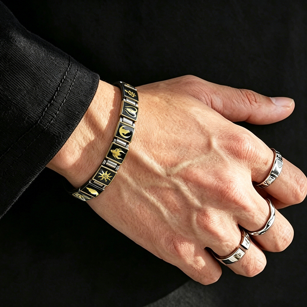 Gold and silver gothic punk Italian modular bracelet, multi-functional stainless steel DIY freely combinable modules