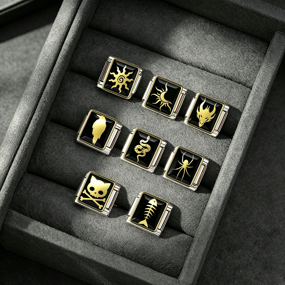 Gold and silver gothic punk Italian modular bracelet, multi-functional stainless steel DIY freely combinable modules