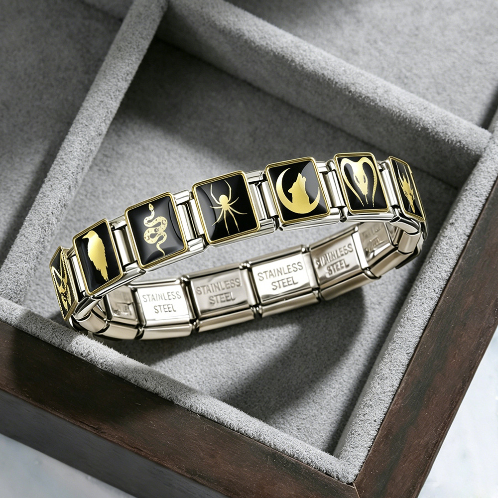 Gold and silver gothic punk Italian modular bracelet, multi-functional stainless steel DIY freely combinable modules