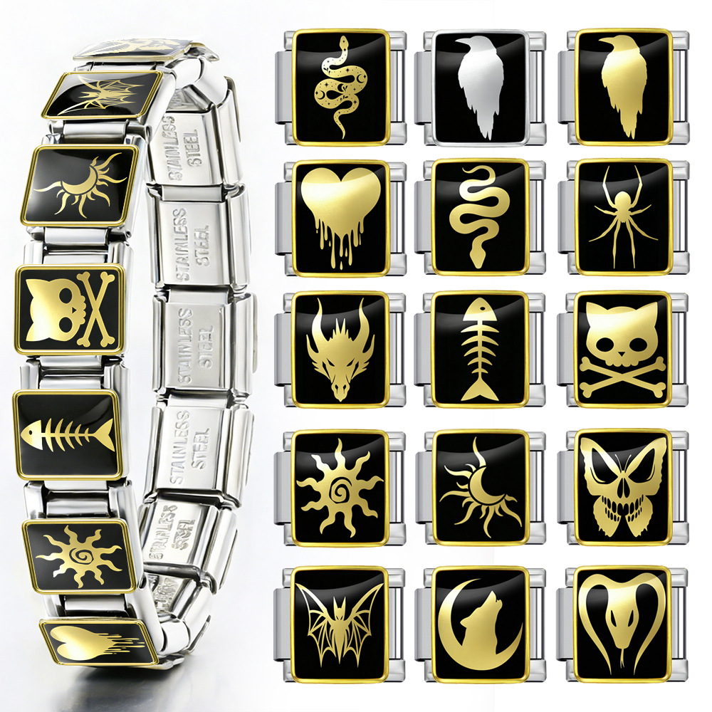Gold and silver gothic punk Italian modular bracelet, multi-functional stainless steel DIY freely combinable modules