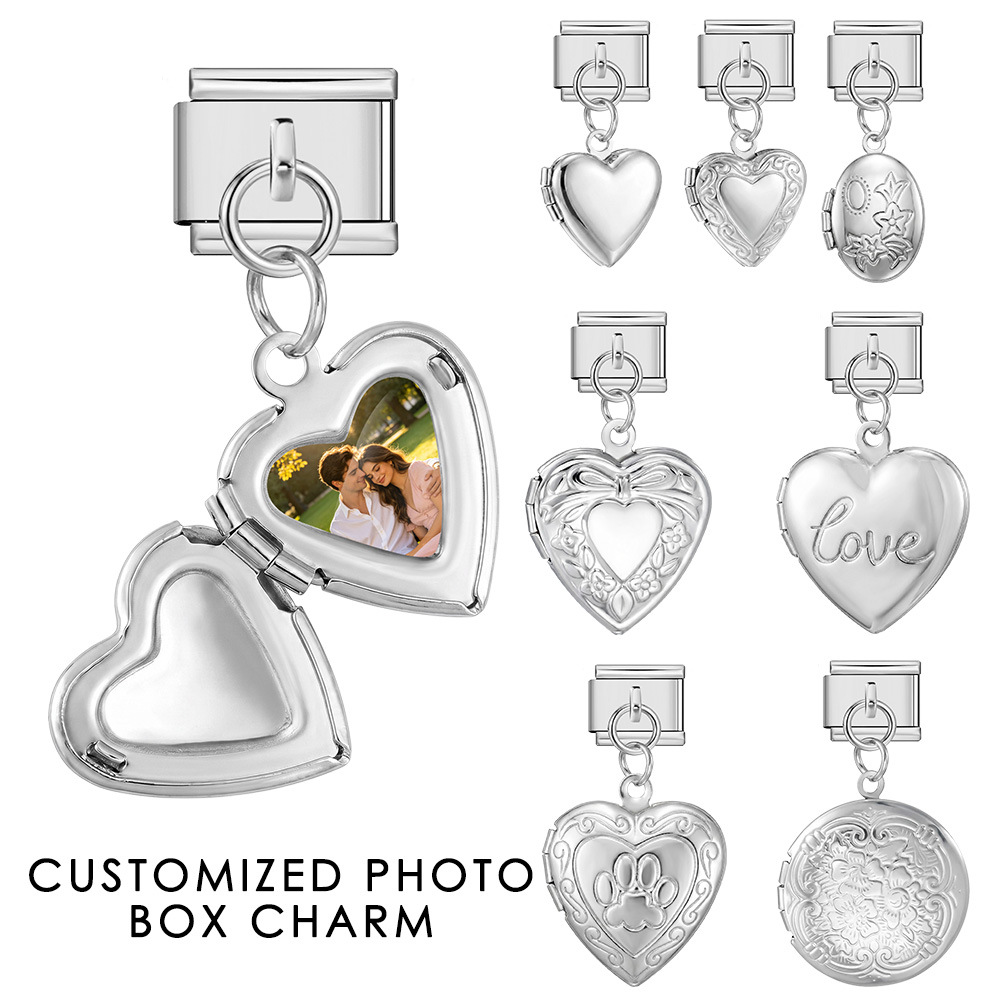 Openable heart-shaped photo pendant, personalized DIY picture photo stainless steel fashion splicing module
