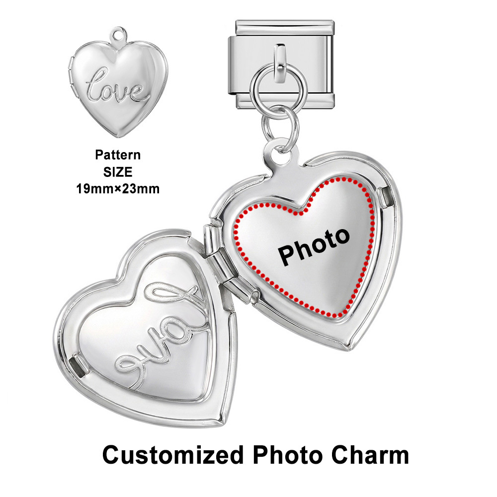 Openable heart-shaped photo pendant, personalized DIY picture photo stainless steel fashion splicing module