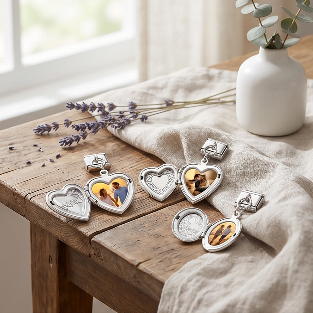 Openable heart-shaped photo pendant, personalized DIY picture photo stainless steel fashion splicing module