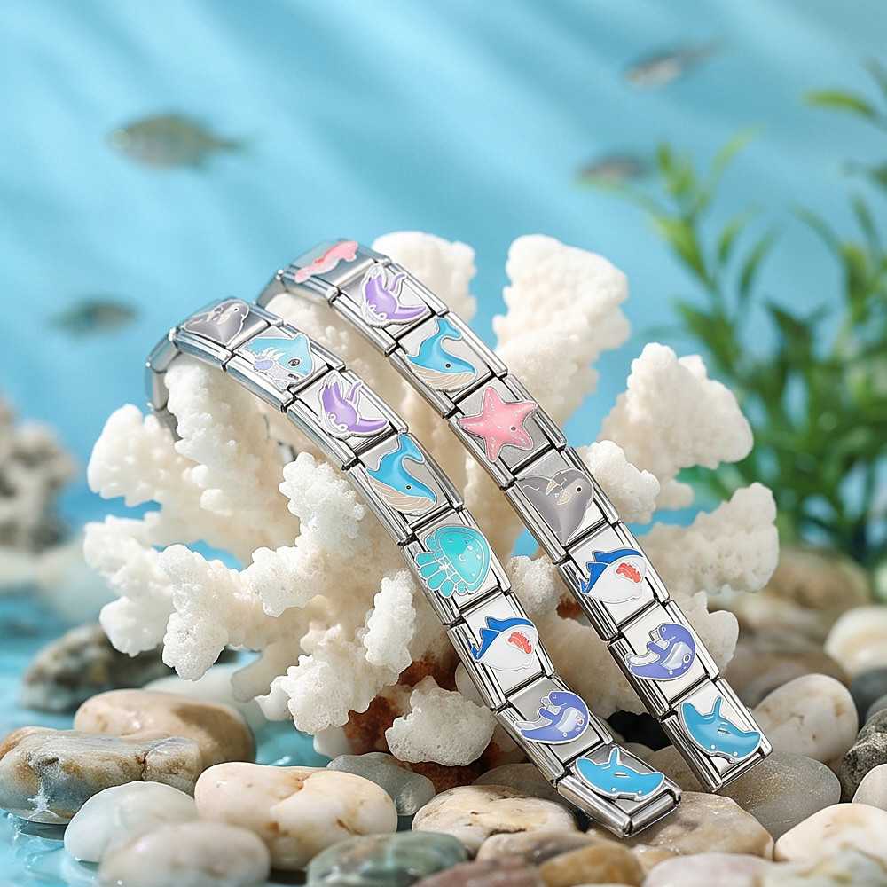 New underwater animal series Italian modular bracelet stainless steel DIY splicing accessories