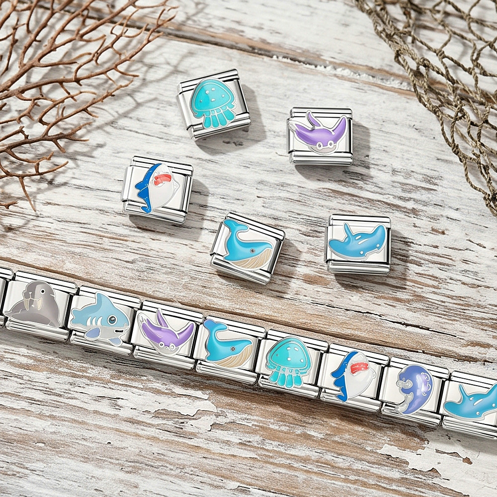 New underwater animal series Italian modular bracelet stainless steel DIY splicing accessories