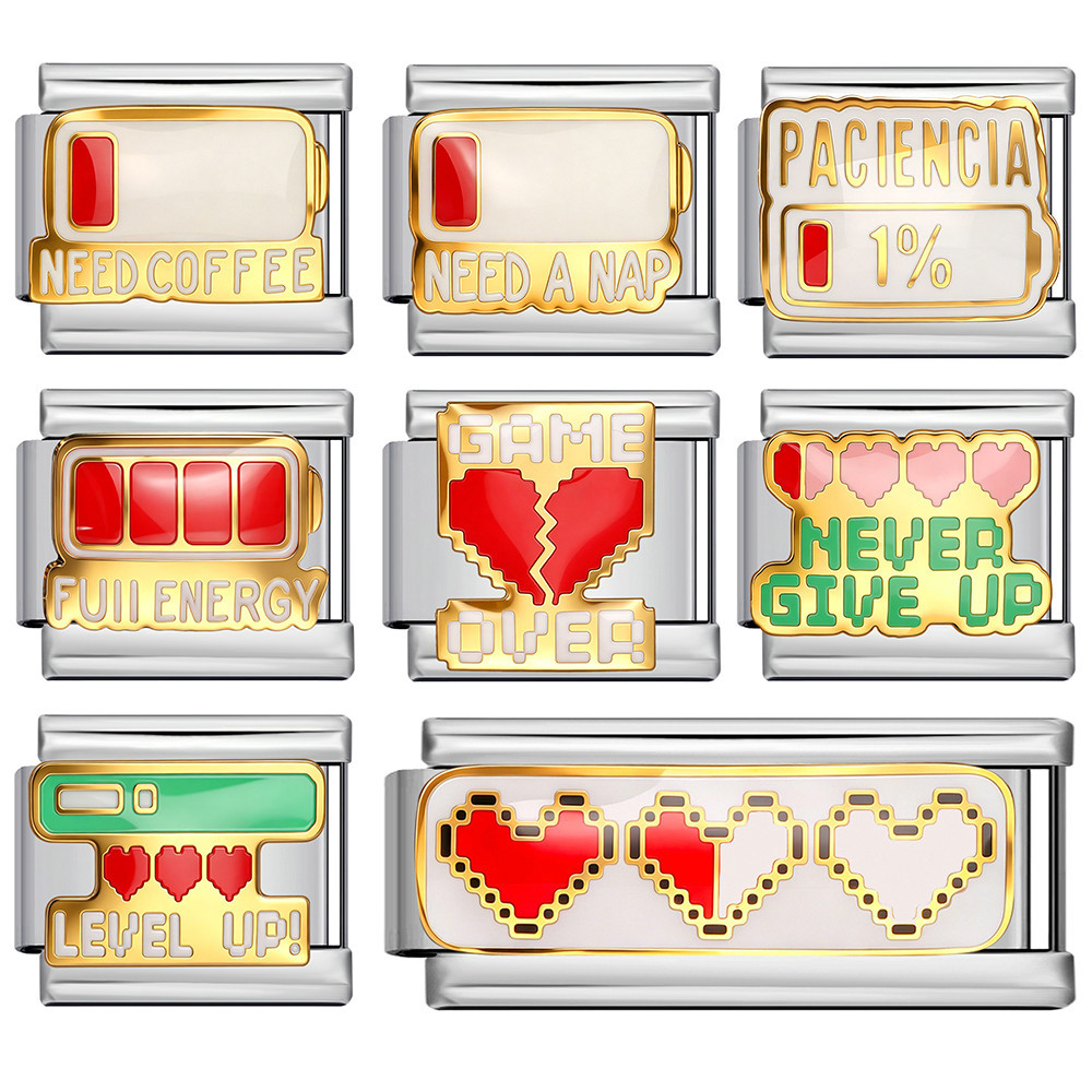 New fun battery slogan Italian modular bracelet, multi-functional stainless steel DIY detachable module