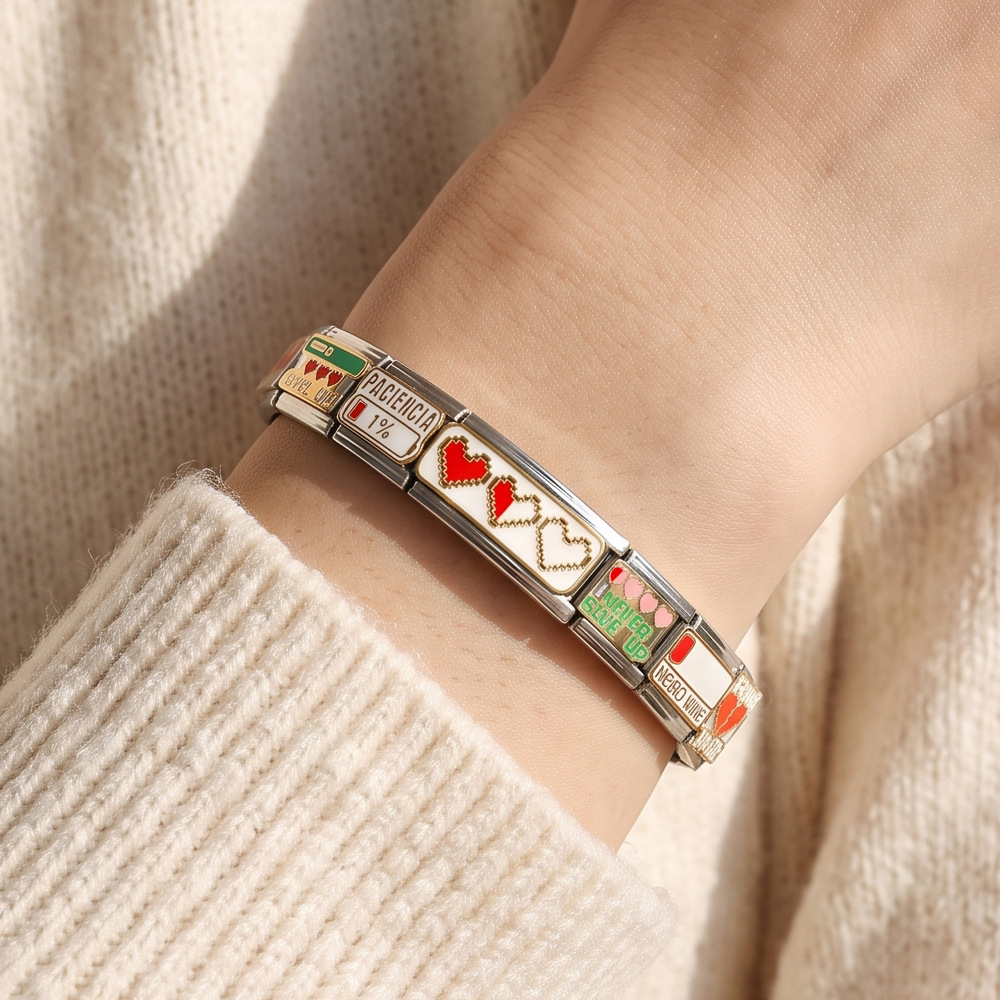 New fun battery slogan Italian modular bracelet, multi-functional stainless steel DIY detachable module
