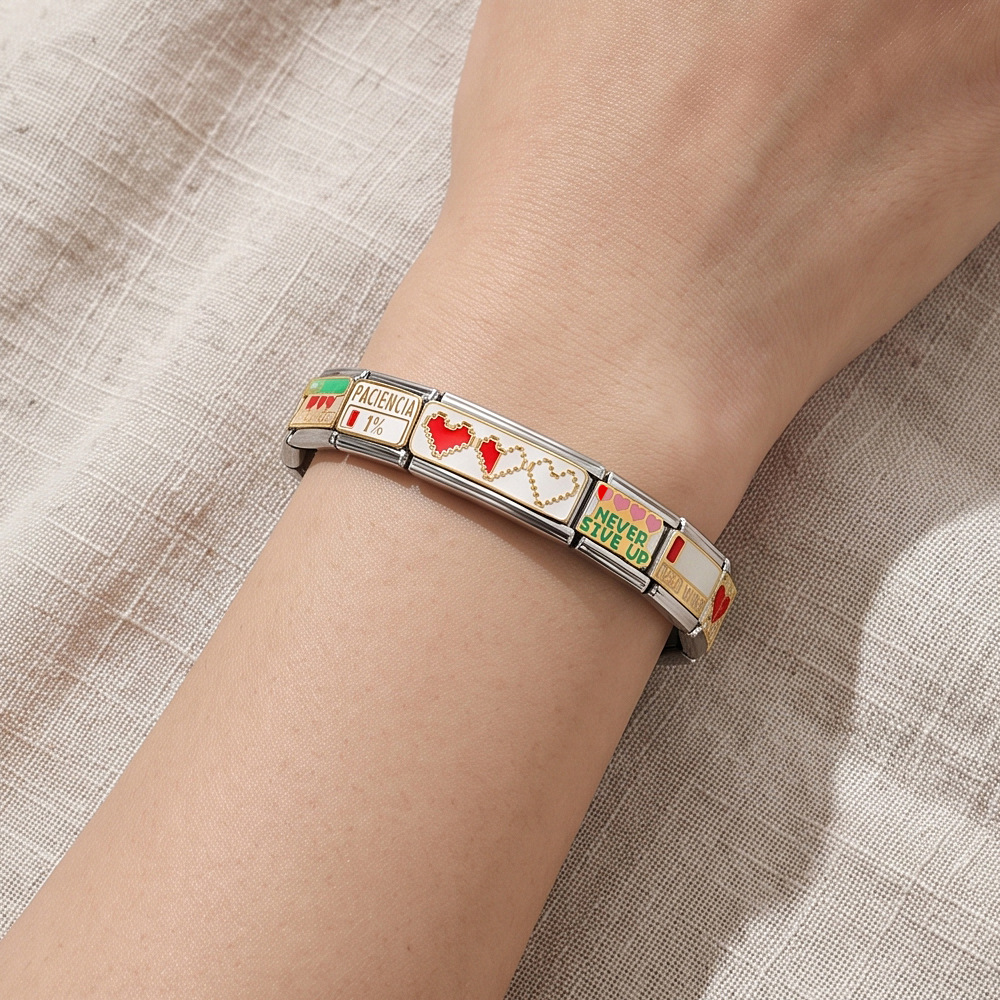 New fun battery slogan Italian modular bracelet, multi-functional stainless steel DIY detachable module