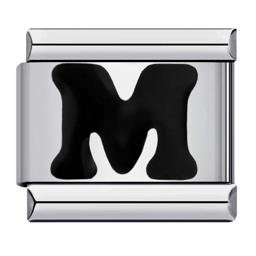 New titanium steel black DIY Italian modular charm bracelet with English lettering