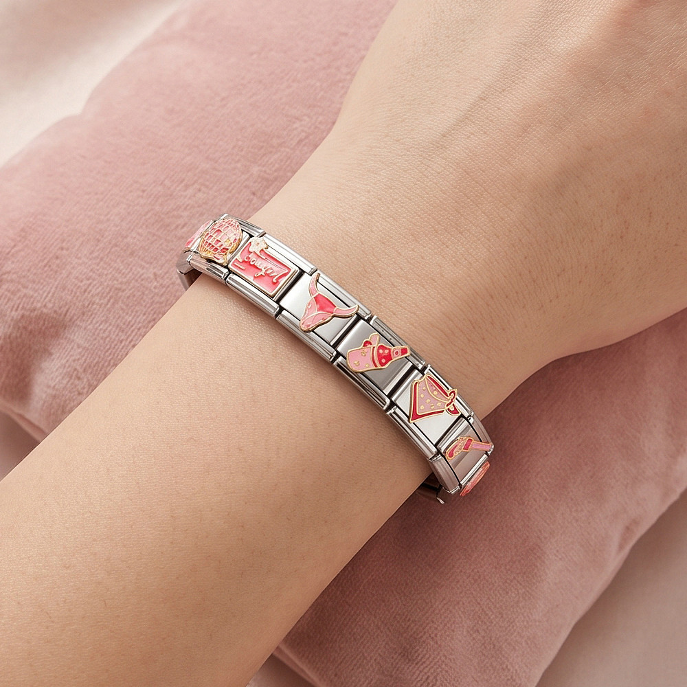 Pink Western Cowboy Theme Italian Modular Bracelet Stainless Steel Welded DIY Piece Bangle Accessories