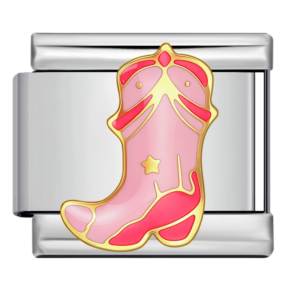 Pink Western Cowboy Theme Italian Modular Bracelet Stainless Steel Welded DIY Piece Bangle Accessories