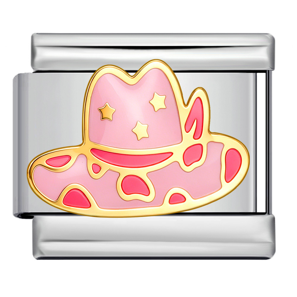 Pink Western Cowboy Theme Italian Modular Bracelet Stainless Steel Welded DIY Piece Bangle Accessories