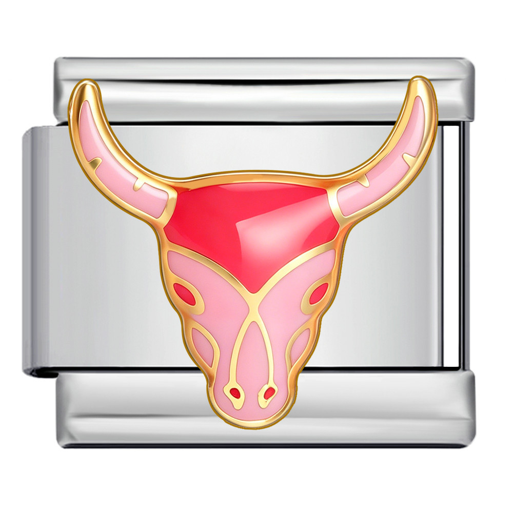 Pink Western Cowboy Theme Italian Modular Bracelet Stainless Steel Welded DIY Piece Bangle Accessories